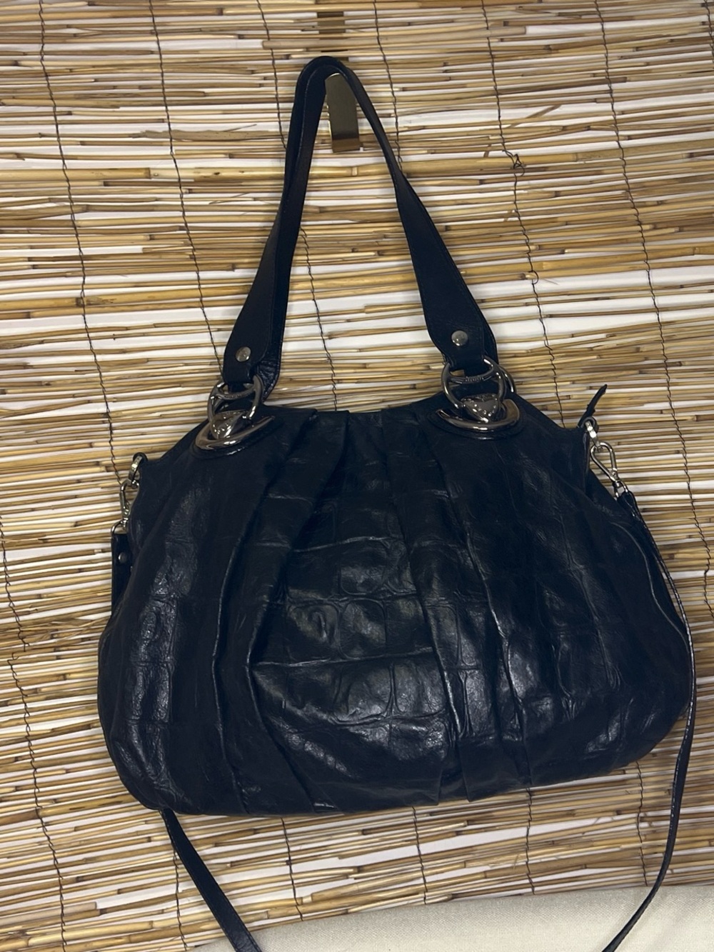 Rare GIUDI Black Leather Shoulder Bag with Polished Hardware